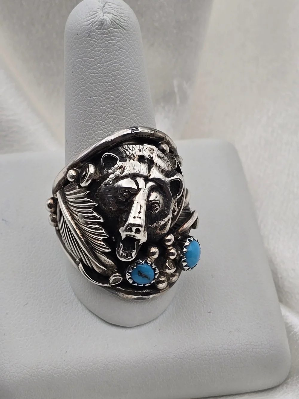 Native American Sterling Silver 925 Bear Head Ring